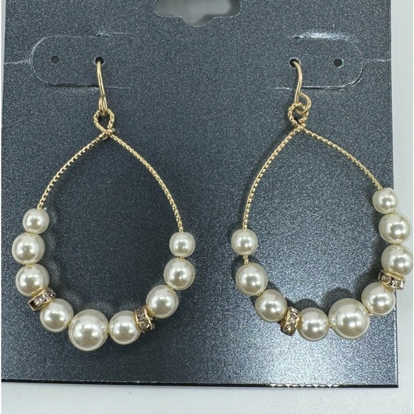 Gold Tone  Dangling Earrings with Faux Pearl - Picture 2 of 4